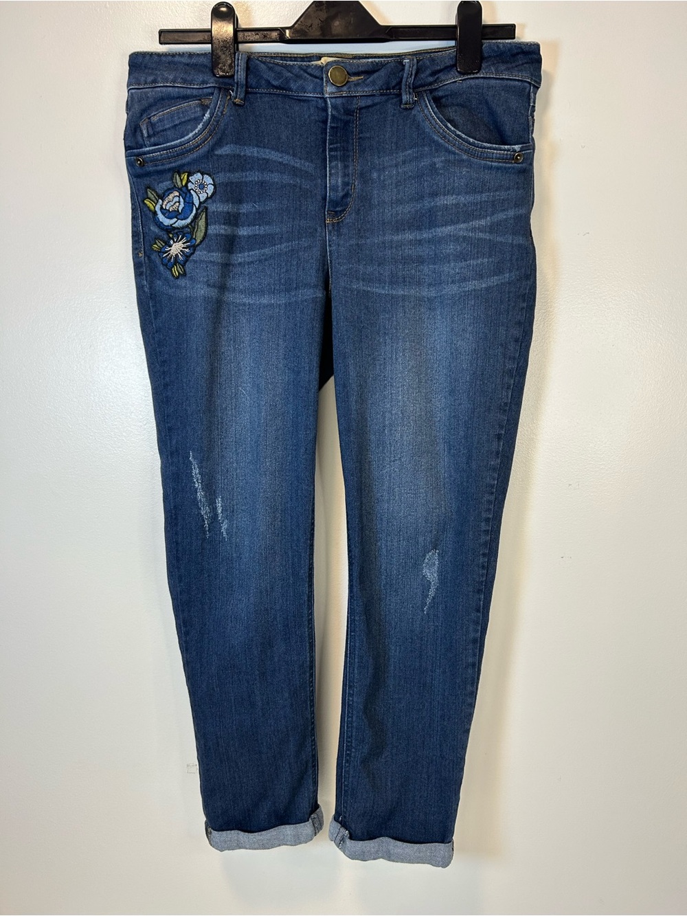 Democracy Dark Blue Freedom Ankle Skimmer‎ with Floral Embroidery Women’s 12 - Picture 1 of 6
